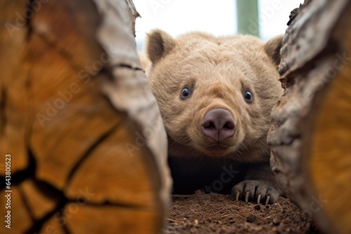 wombat looking curiously at the camera from its burrow © Alfazet Chronicles