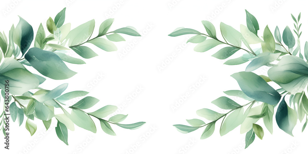 Watercolor illustration of mint leaves frame on white background with copy space