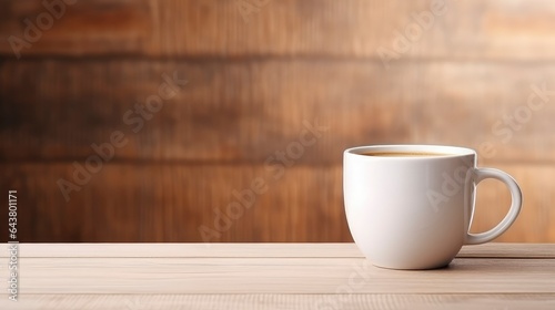 The cup on the wooden table with wood background