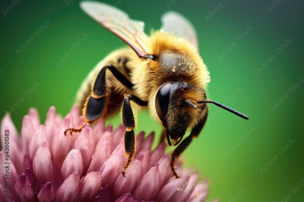 a macro shot of a bee gathering nectar from a clover flower a macro shot of a bee gathering nectar from a clover flower