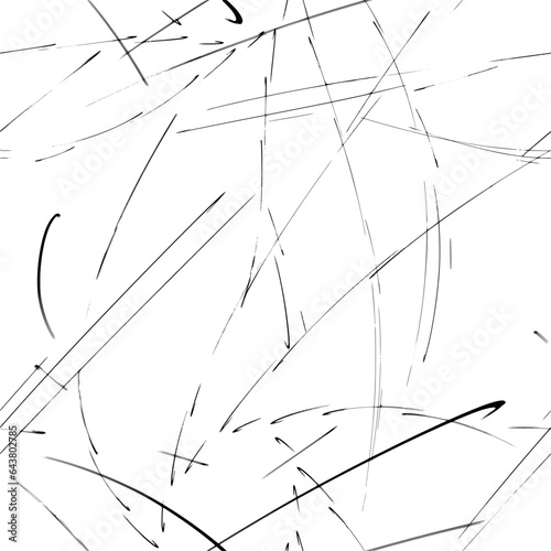 Seamless pattern of chaotic thin calligraphic hooks and strokes drawn with a thin pen, with a shift. Vector.