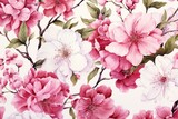 Watercolor pattern featuring cherry blossoms and peonies. Generative AI