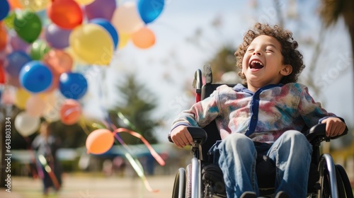 Happy boy in a wheelchair