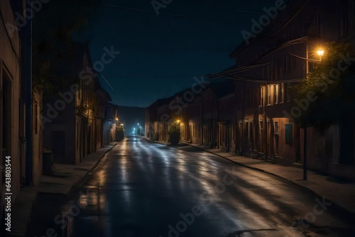 A hyper-realistic image of the streets of a rural city at night - AI Generative
