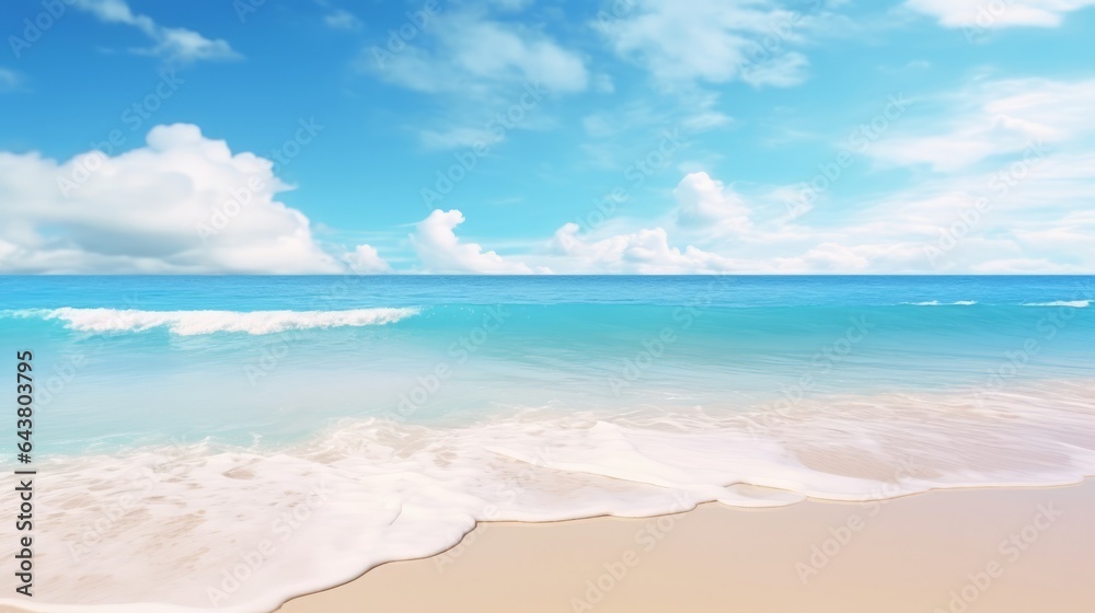 Beautiful sandy beach with white sand and rolling calm wave of turquoise ocean 