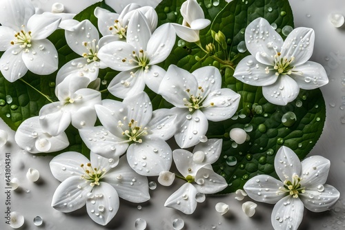 A still life close up shot of Jasmine flowers. The delicate white petals seem to capture the essence of purity and elegance - AI Generative