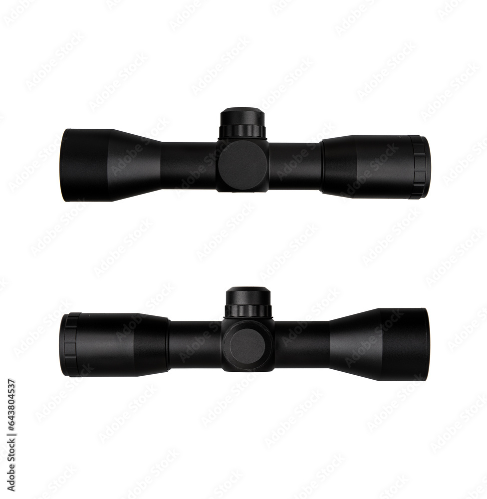 Modern sniper scope on a white back. Optical device for aiming and shooting at long distances. Modern sniper scope on a white back. Optical device for aiming and shooting at long distances.