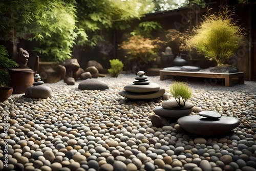 garden with stones and flowers