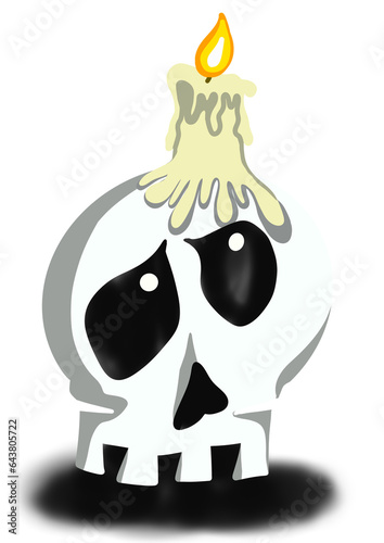Halloween skull, hand drawn illustration of a skull with a candle in its head. Handmade illustration. PNG