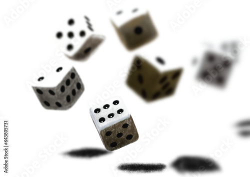 Throwing dice, hand drawn drawing of dice being thrown on the table. Handmade illustration.  PNG