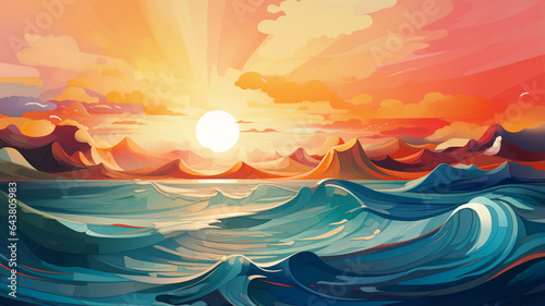 abstract_ocean_landscape_with_sunset.ai generative