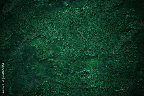 Black dark jade emerald green grunge background. Old painted concrete wall. Plaster. Close-up. Rough dirty grainy broken damaged distressed abandoned cracked. Or spooky scary horror concept. Design.