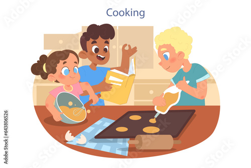 Cooking class. Little preschool or primary school children making food