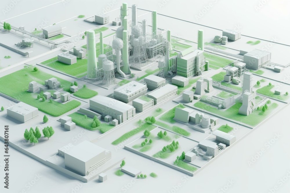 3D depiction of carbon-neutral green industries and CO2 reduction. Generative AI