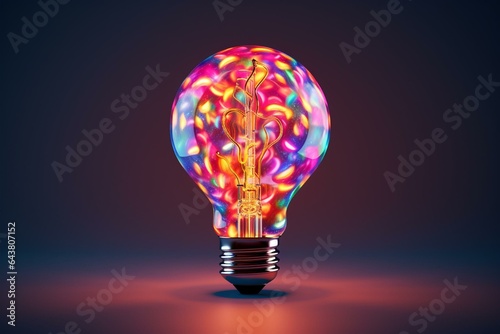 Colorful light bulb with trippy abstract patterns. Generative AI