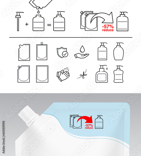 Set of icons for soap icons and packaging. Vector illustration isolated on white background. Easy to use for presentation your product, design. Editable stroke outline. EPS10.