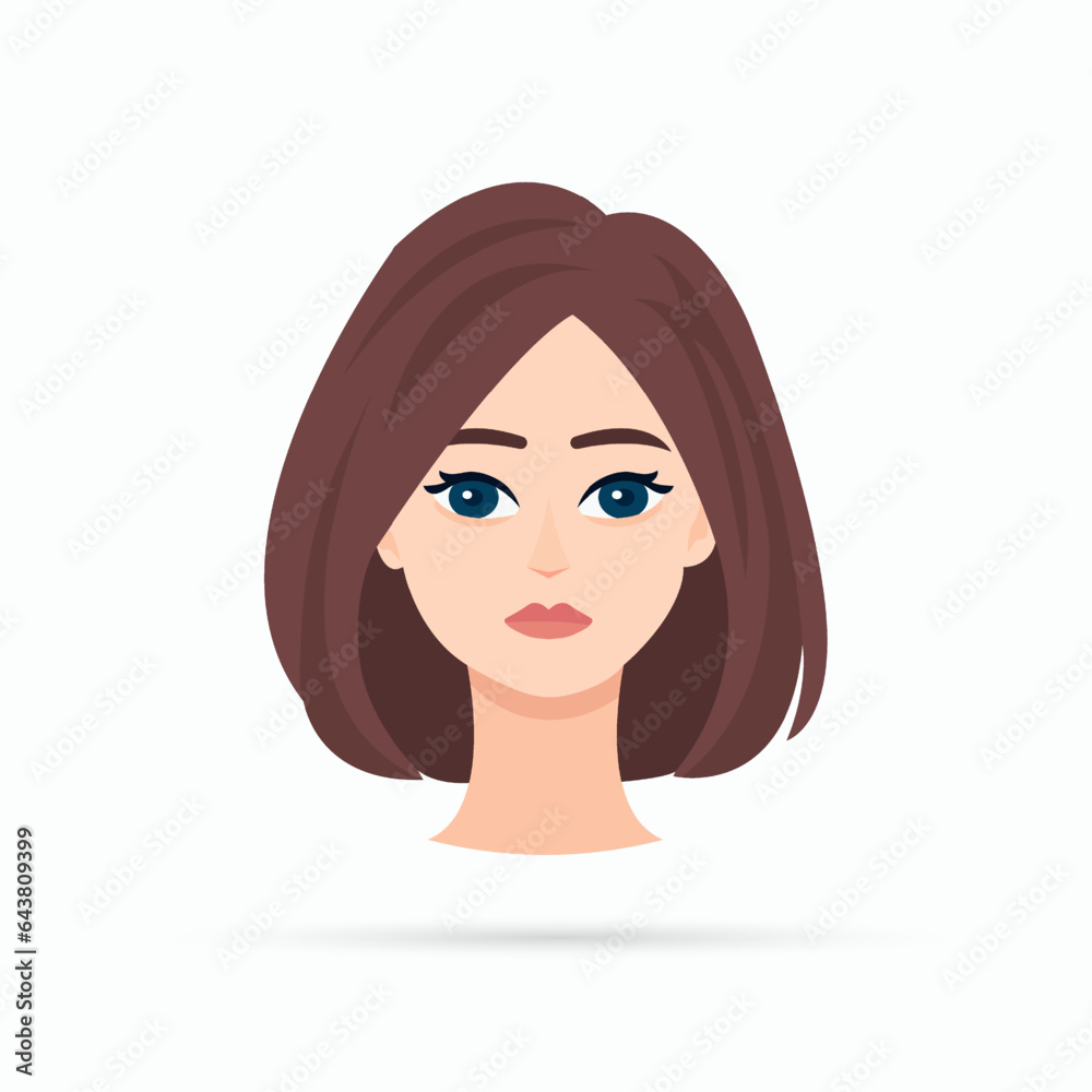 Young woman, head portrait. Beautiful girl face avatar. Beautiful attractive female character. Vector illustration Young woman, head portrait. Beautiful girl face avatar. Beautiful attractive female character. Vector illustration