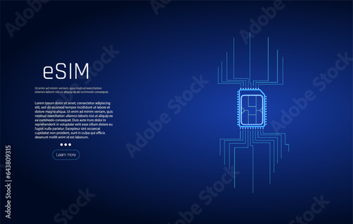 Embedded SIM concept. New mobile communication technology. Concept for mobile sim card technology and network. Futuristic projection esim card. vector illustration 5G Sim Card. Wireless cellphone.