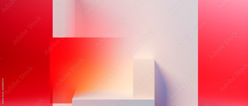 Naklejka premium Futurystyczne gradientowe tło 3d - render. Geometryczne kształty z gradientem i czerwonym światłem. 