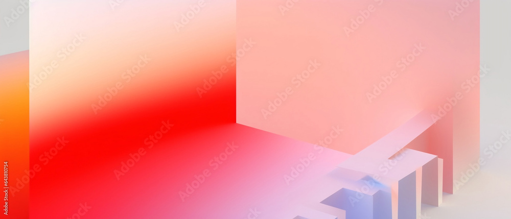 Obraz premium Futurystyczne gradientowe tło 3d - render. Geometryczne kształty z gradientem i czerwonym światłem pod baner abstrakcyjny
