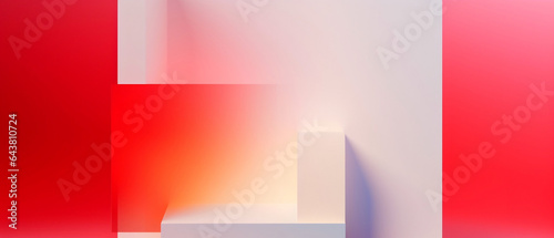 Futurystyczne gradientowe tło 3d - render. Geometryczne kształty z gradientem i czerwonym światłem. 