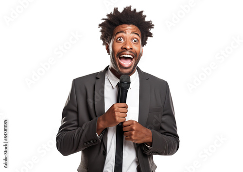 Stand-up comedian with microphone, cut out