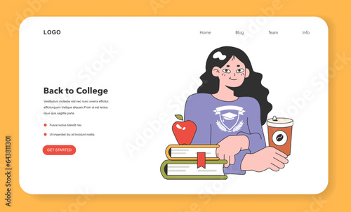 College or university student web banner or landing page. Character
