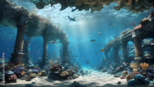 Discover a breathtaking underwater realm teeming with vibrant marine life, coral reefs, and sunken ruins, brought to life with realistic 3D graphics immersing you in a fantastical world beneath the wa photo