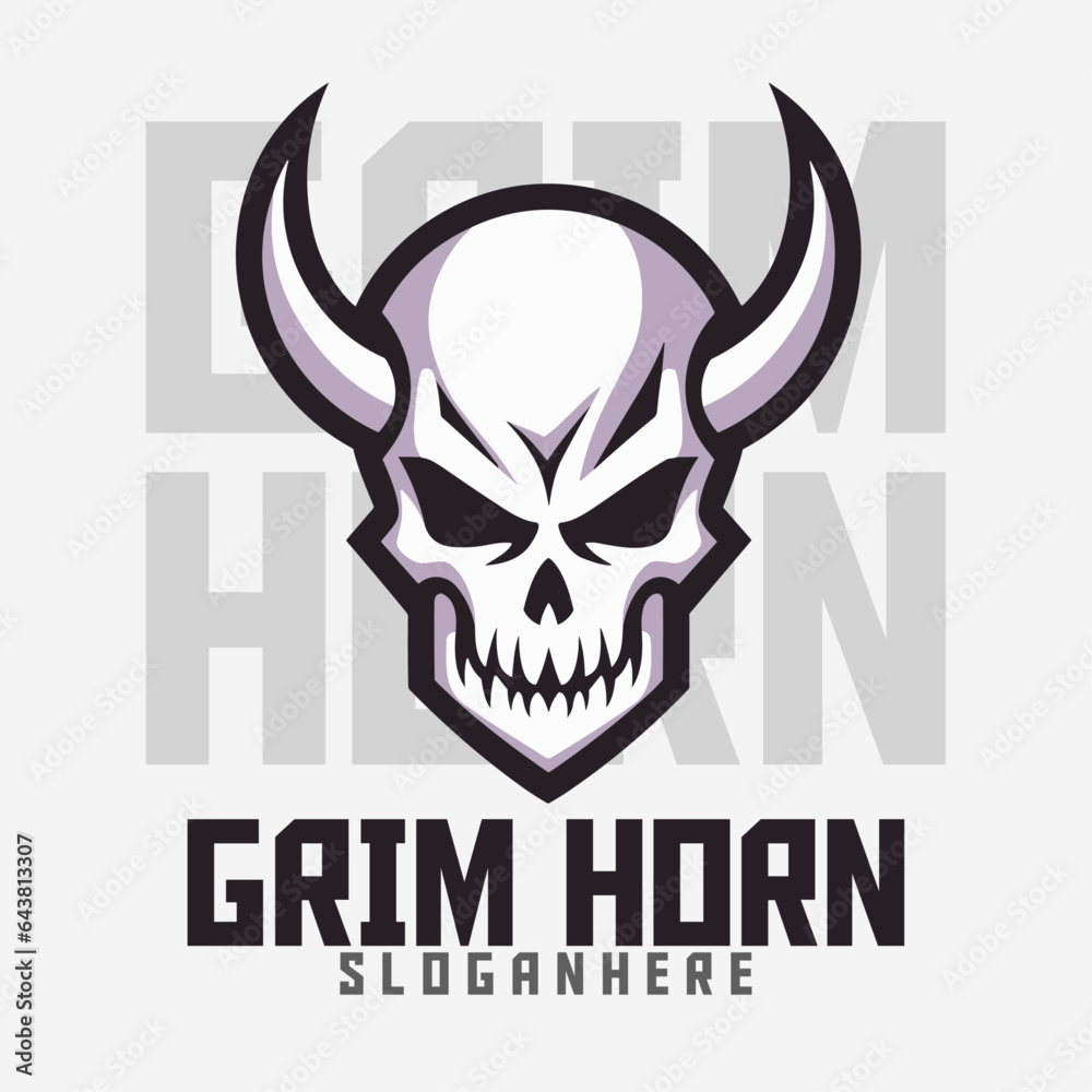 Skull with Horns: Logo, Mascot, Illustrated Art, Vector Graphic for Sports and E-Sport Teams, Horned Demon Skeleton as Mascot Head.
Skull with Horns: Logo, Mascot, Illustrated Art, Vector Graphic for Sports and E-Sport Teams, Horned Demon Skeleton as Mascot Head.