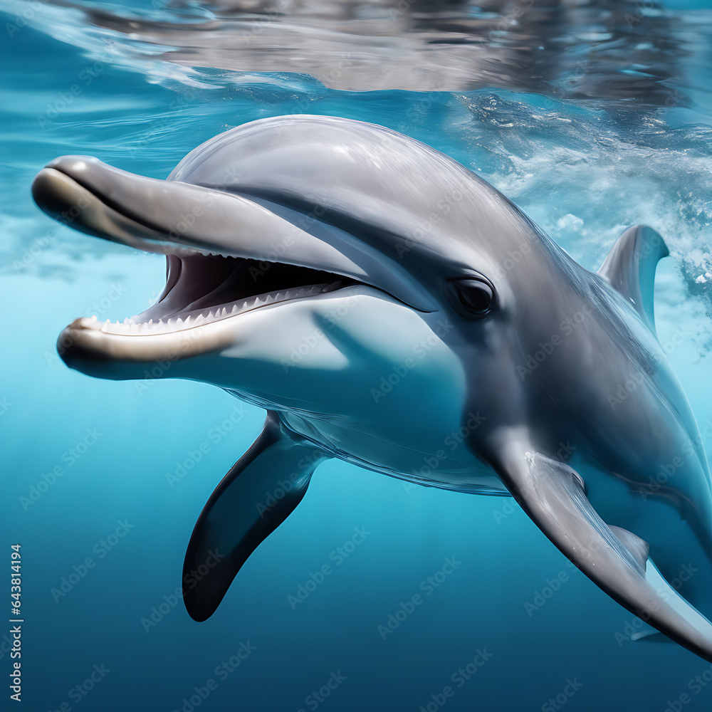 Naklejka premium Close-up retrato de un delfín nadando bajo el agua