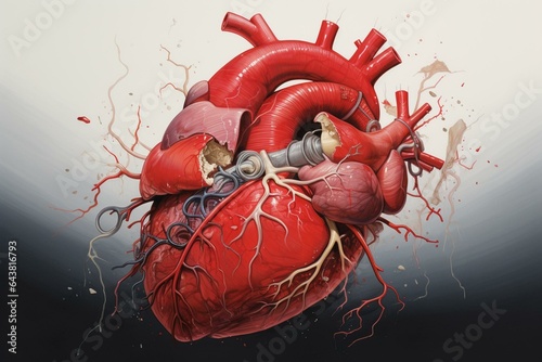 Illustration of takotsubo cardiomyopathy with an enlarged chamber, depicting broken heart syndrome. Generative AI photo