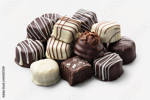 chocolates,, in the style of raw materials, photo-realistic hyperbole, dark white and light black