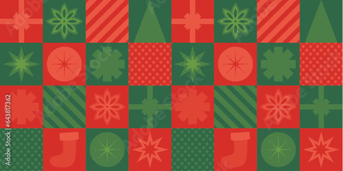 Geometric Christmas seamless vector pattern. Abstract, modern retro checkerboard design. Repeat background wallpaper print. 