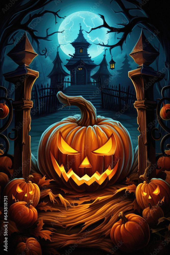 Happy Halloween spooky scary moon night scene horror landscape background. Creepy dark forest woods trees, moon and Happy Haloween ghosts gothic mysterious sky moonlight gloomy scenery backdrop. Happy Halloween spooky scary moon night scene horror landscape background. Creepy dark forest woods trees, moon and Happy Haloween ghosts gothic mysterious sky moonlight gloomy scenery backdrop.