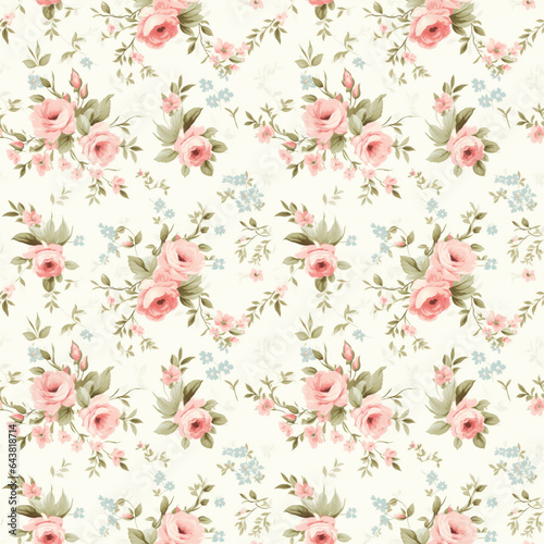 Watercolor Pink roses on blue background seamless pattern