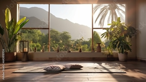 background Serene yoga retreat with open space photo