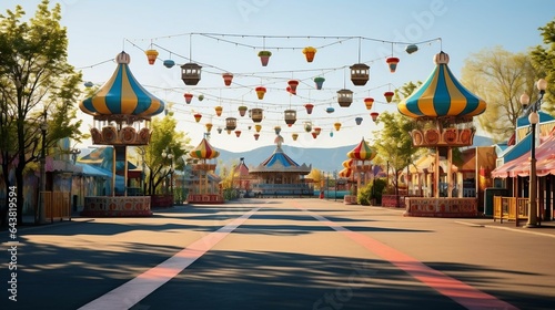  background Empty amusement park with rides