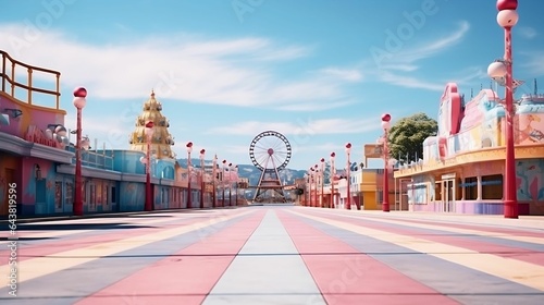  background Empty amusement park with rides