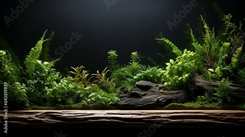 background Empty aquarium tank with aquatic plants