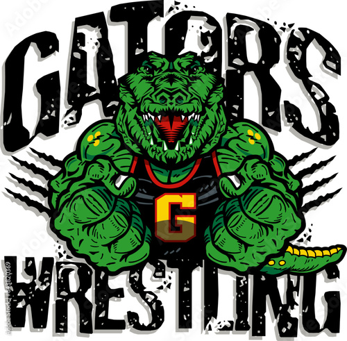 gators wrestling team design with muscular mascot for school, college or league sports