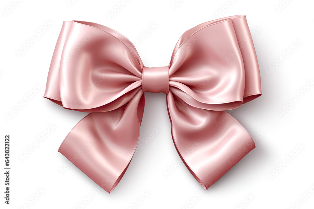 Decorative pink bow. Beige bow for page decor isolated on white. AI generated
