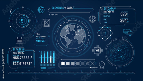 Set of infographic elements about geolocation and data exchange.