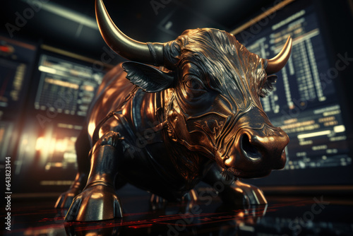 Stock market indices display positive gains, illustrating market optimism and positive investor sentiment. Concept of Bull Market. Generative Ai. © Sebastian