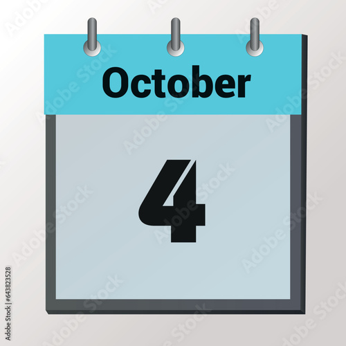 vector page of October month calendar and highlighted date October 4