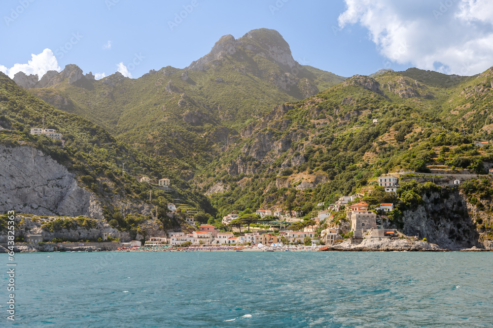 Amalfi Coast, Italy - July 27, 2023: Views of the shoreline and marina of Salerno
