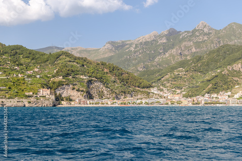 Amalfi Coast, Italy - July 27, 2023: Views of the shoreline and marina of Salerno 