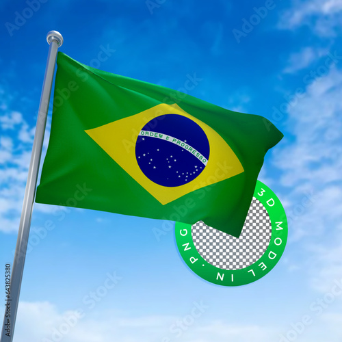 BANDEIRA DO BRASIL 3D PNG COM FUNDO CÉU 