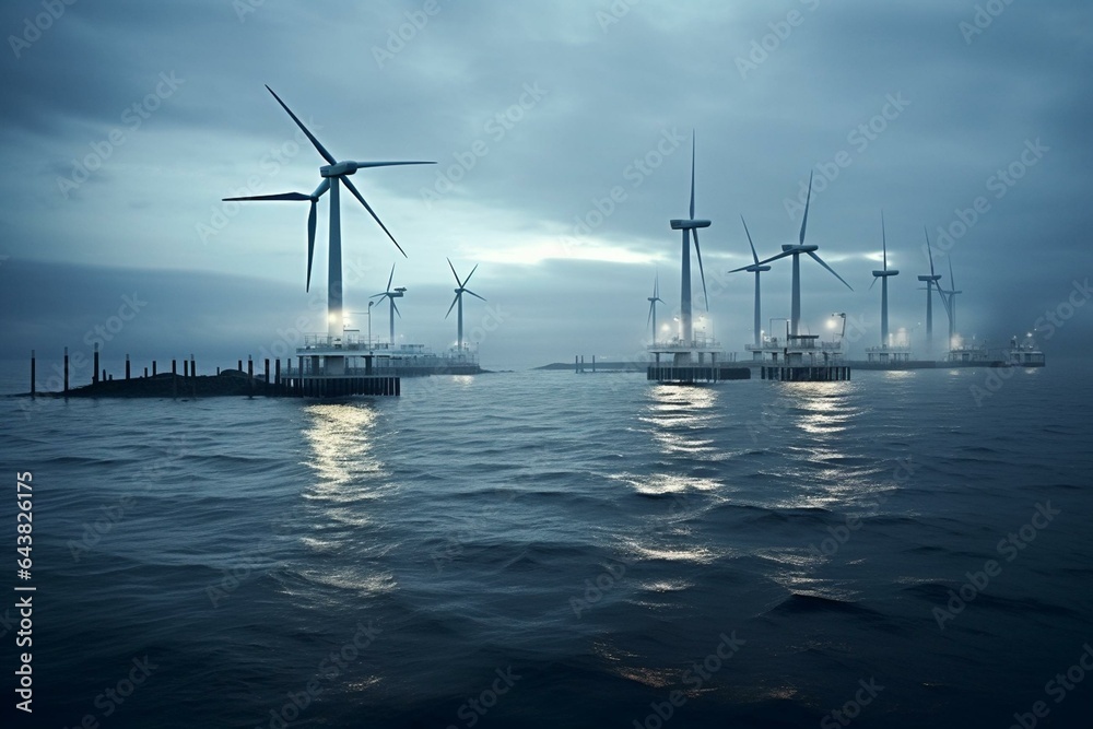 Turbines in Denmark's Baltic Sea farm. Generative AI
