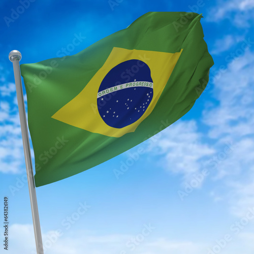 BANDEIRA DO BRASIL AO VENTO 3D EM PNG COM FUNDO CÉU 