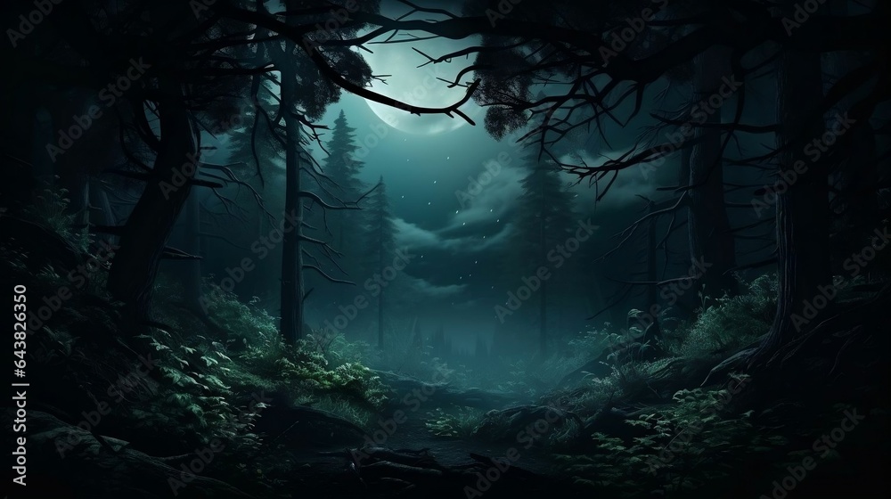background Forest scene illuminated by moonlight 

